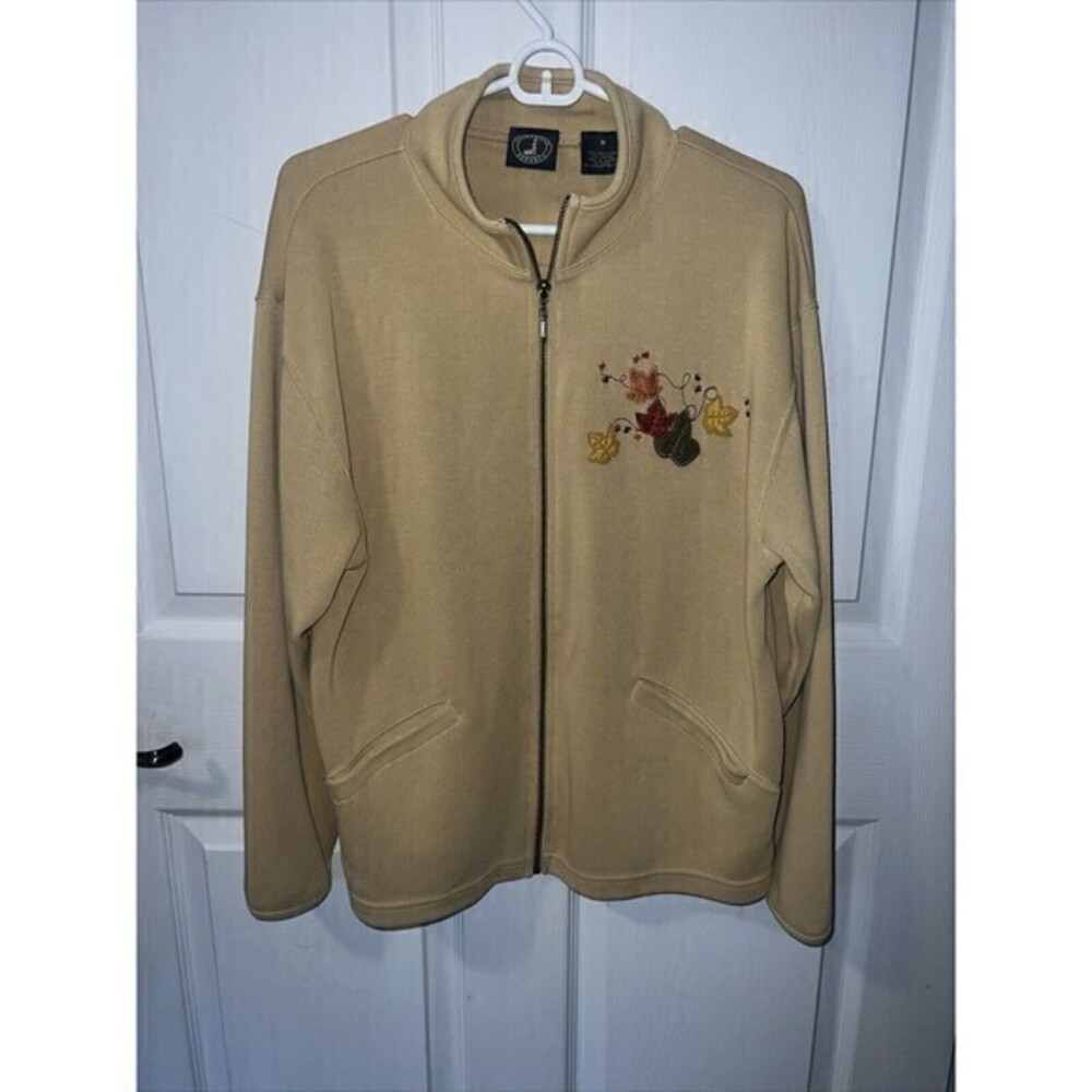 Lighthouse Apparel Sweater Full Zip Size‎ Medium Autumn Leaves Beige